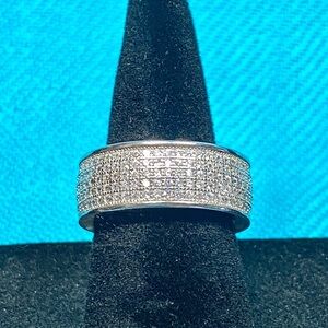Silver Pavé Diamond Wide Band, sz 7